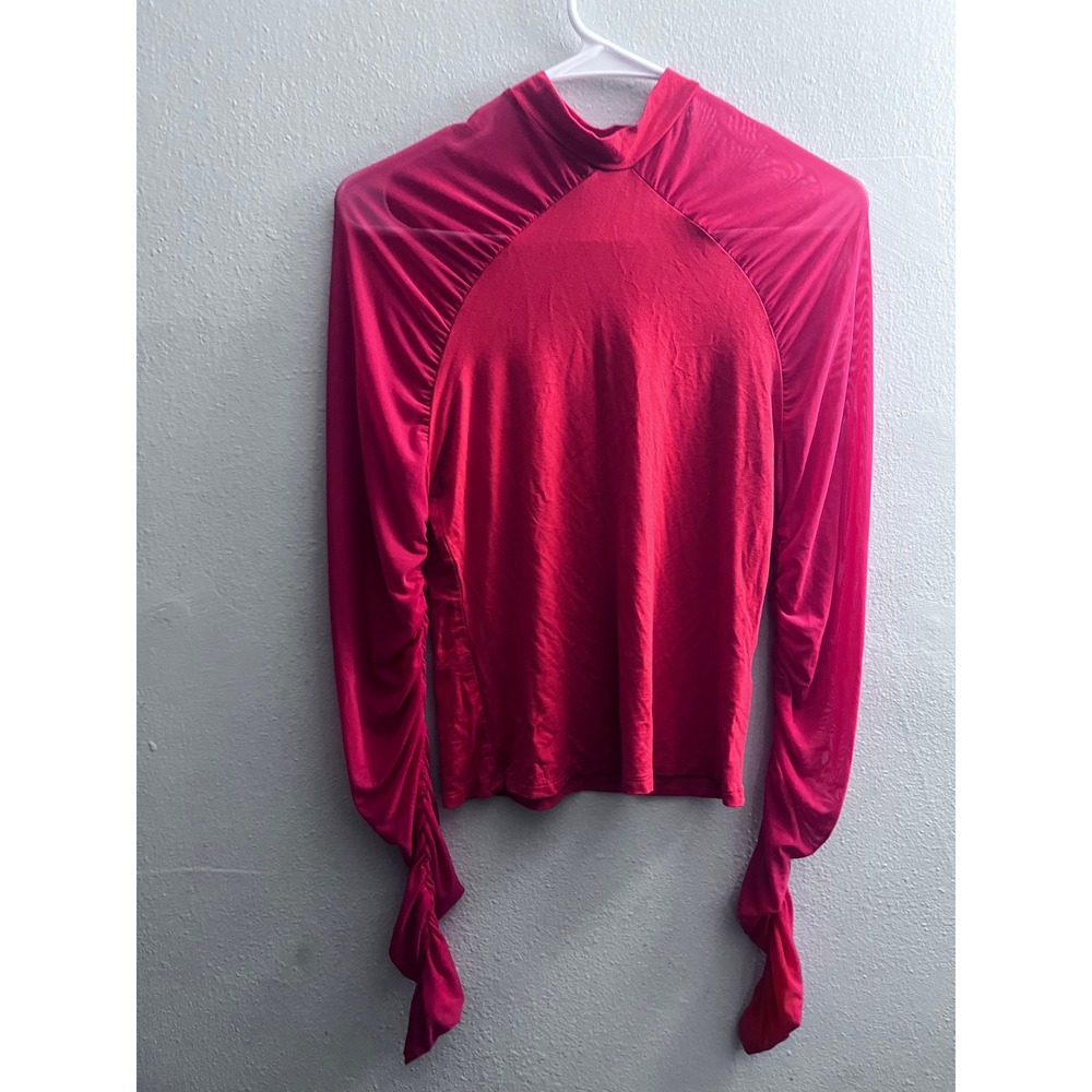 SHEIN Red Long Sleeve‎ Mock Neck Ruched Bodysuit Top Women's Medium